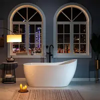Acrylic Freestanding Bathtub Contemporary Soaking White Tub with Brushed Gold Overflow and Drain Double wall design bathtub 1