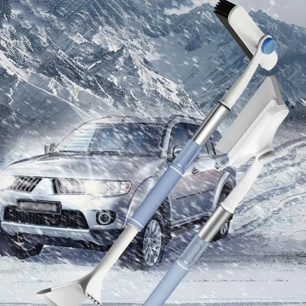 Car Snow Ice Scraper Easy Grip Snow Brush Telescopic Pole 3-In-1 Shovel for Quick Snows Removal Winter Car Essentials