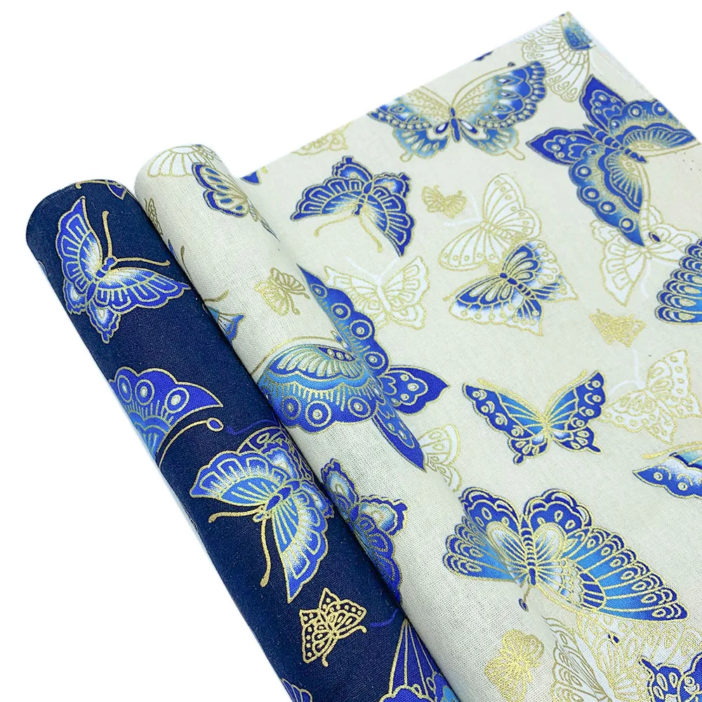 Bronzing Butterfly Printed Pure Cotton Fabric for DIY Handmade Sewing Bag Clothing Pillowcase Bedding Sheet Textile Materials