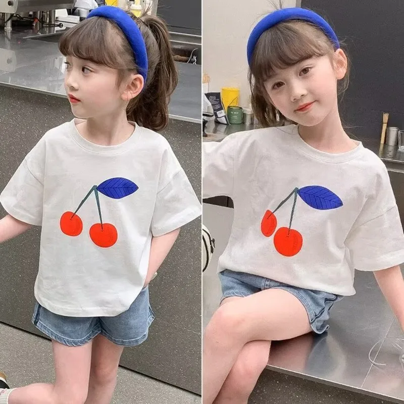 

Girls' Short Sleeved T-shirt, Summer Clothing, Big Children's Top, Foreign Style, Little Girl Half Sleeved T-shirt Trend
