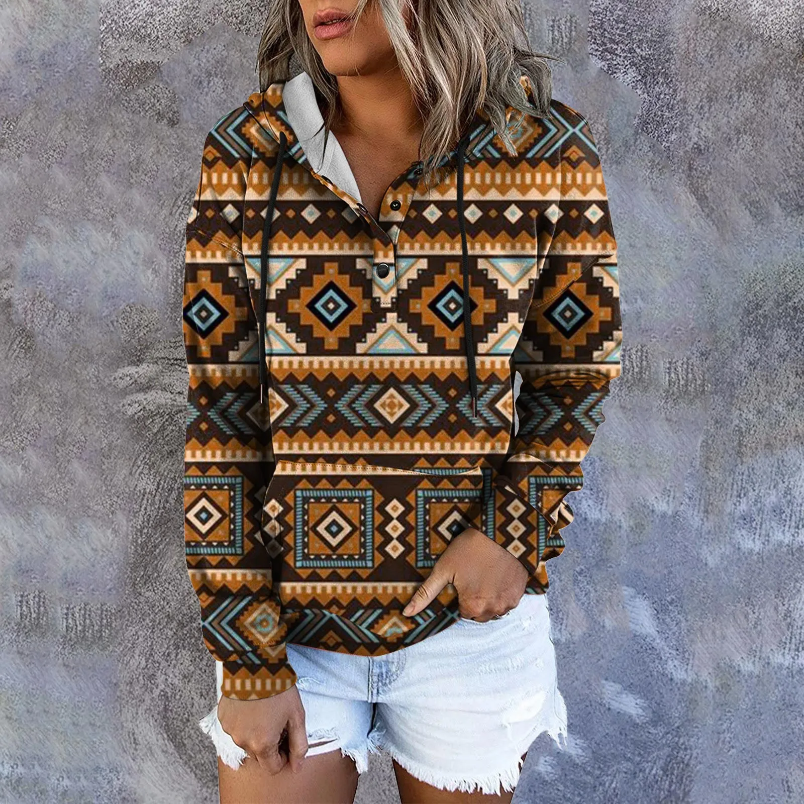 Aztec Ethnic Fashion Hooded Sweatshirt Women Long Sleeve Pullover Tops  Autumn Winter Clothes Oversized Casual Pocket Hoodies - Hoodies u0026  Sweatshirts - AliExpress