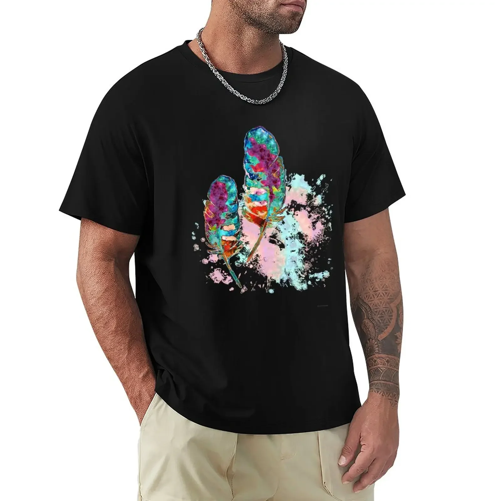 

rainbow feather 3 T-Shirt sports fans summer top mens tall t shirts