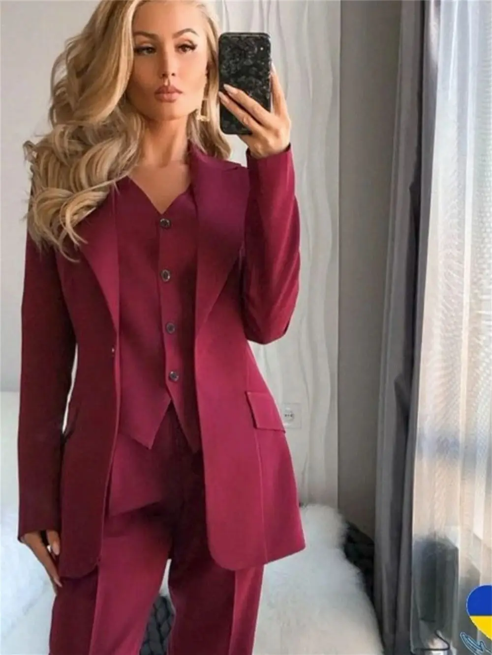 Office Women 3 Piece Suit Set Solid Pantsuit Long Sleeve Jacket Vest With Pants Bridal Pantsuit Blazer Wedding Guest