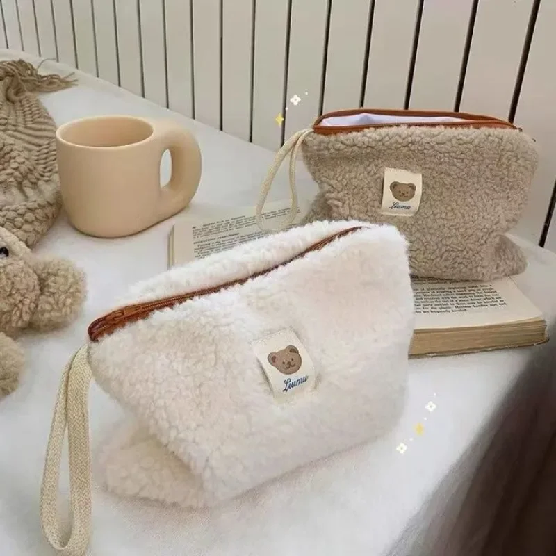 대용량 귀여운 봉제 여행 화장품 립스틱 보관 가방, 여성 메이크업 키트 핸드백, 정리함 지갑, 연필 케이스 파우치 가방