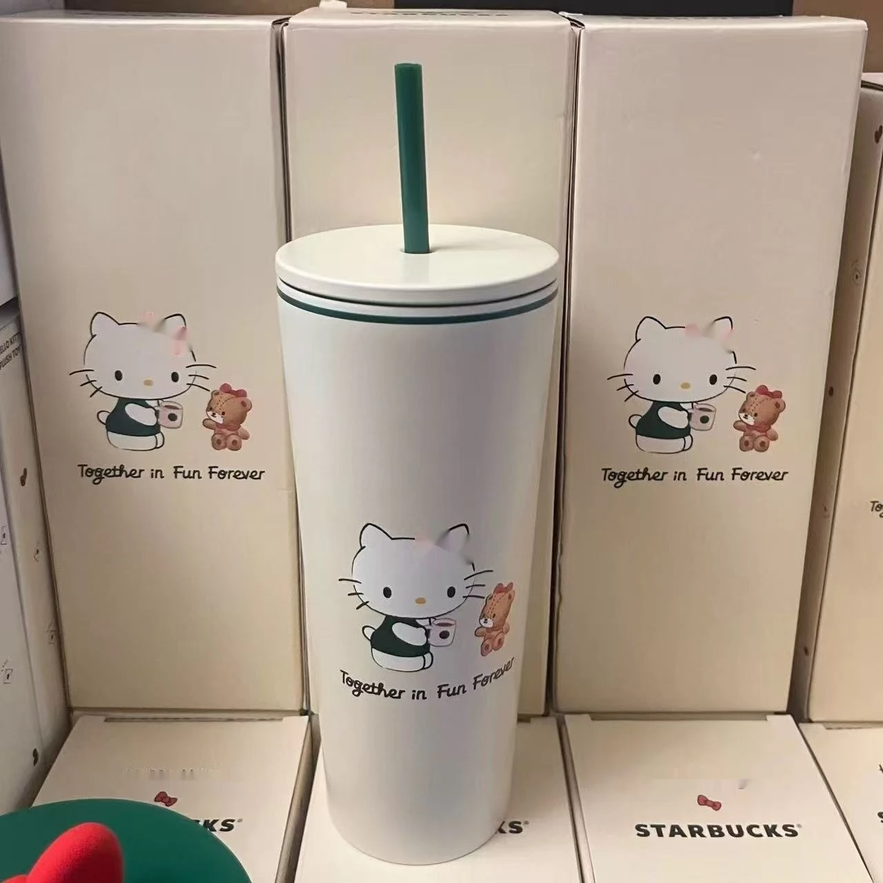 Description Picture 3 of itemNew Cute Cartoon Cat Insulated Cup With Simple And High Beauty Stainless Steel Straw Cup Portable Travel And Camping Goods