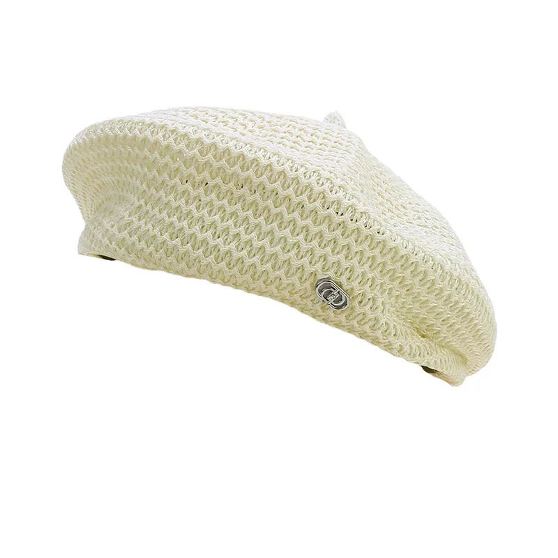 Women's Knit Beret Hat - Breathable Summer Straw Painter Style_voghion.com