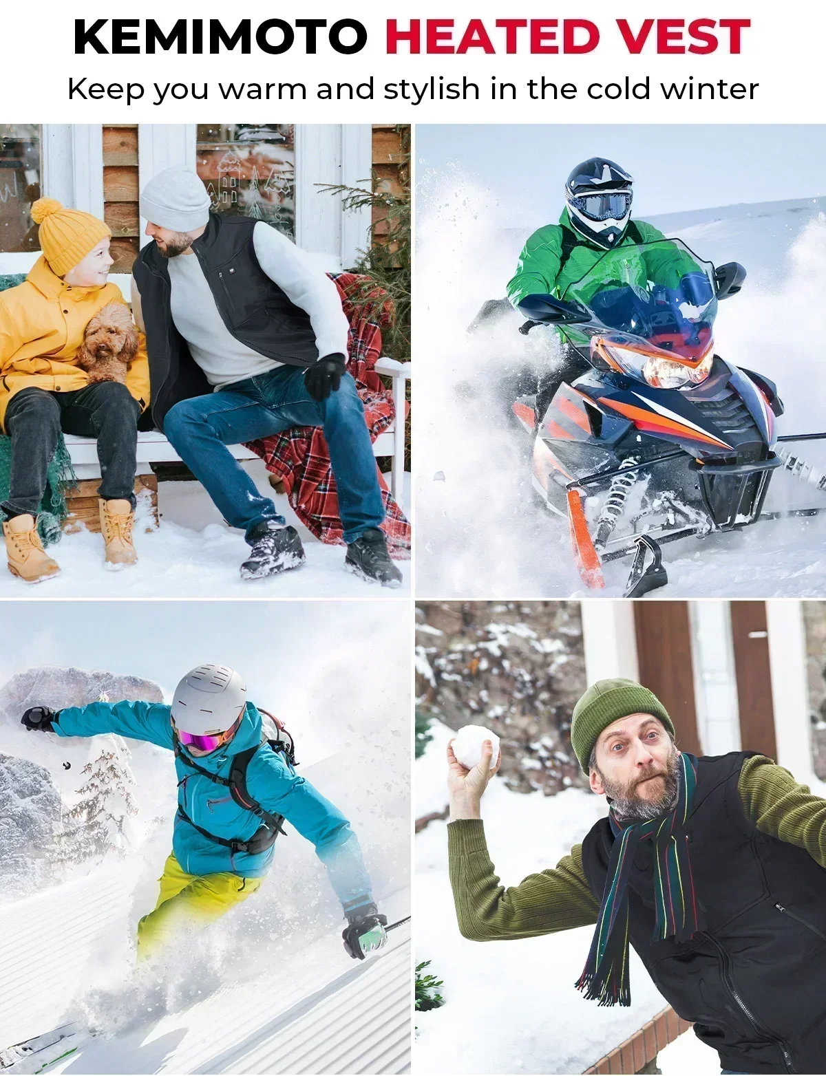 KEMIMOTO Heated Vest Winter Warm Unisex Jacket 6 Heating Areas 10000mAh Power Bank APP Control for Outdoor Sports Moto Riding heated jacket heated vest