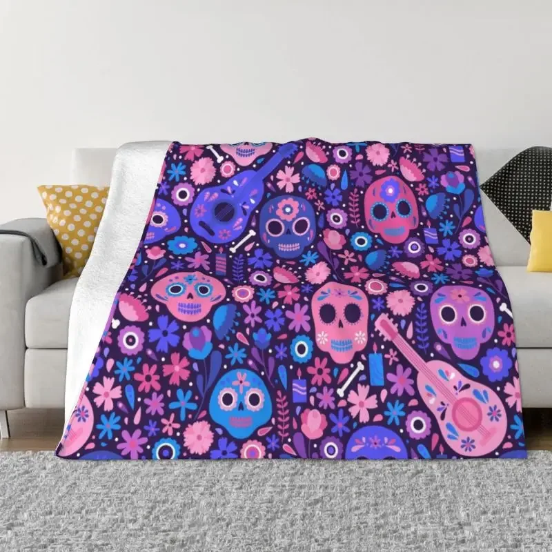 

Day Of The Dead Blanket Soft Fleece Spring Autumn Warm Flannel Mexican Sugar Skull Throw Blankets for Sofa Car Bedding Bedspread