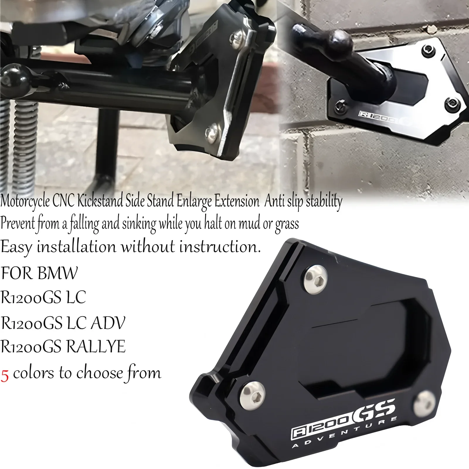 Motorcycle CNC Side Kickstand Stand Extension Plate For BMW R1200GS LC K50 R1200GS Adventure LC K51 R 1200 GS Side Stand Enlarge motorcycle kickstand extender motorcycle kickstand