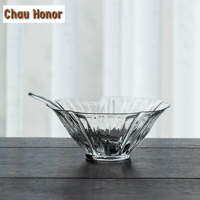 350ml Japanese Style Borosilicate Glass Tea Bowl With Spoon Heat-resistant Tea Maker Bowl Household Kung Fu Tea Set Accessories