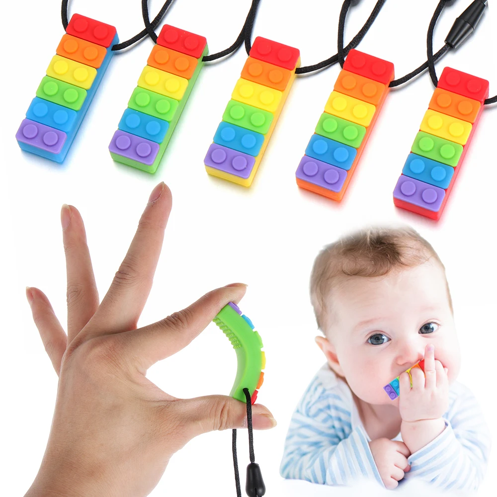 

Sensory Chew Necklace Brick Chewy Kids Silicone Biting Pencil Topper Teether Toy Silicone teether for children with autism