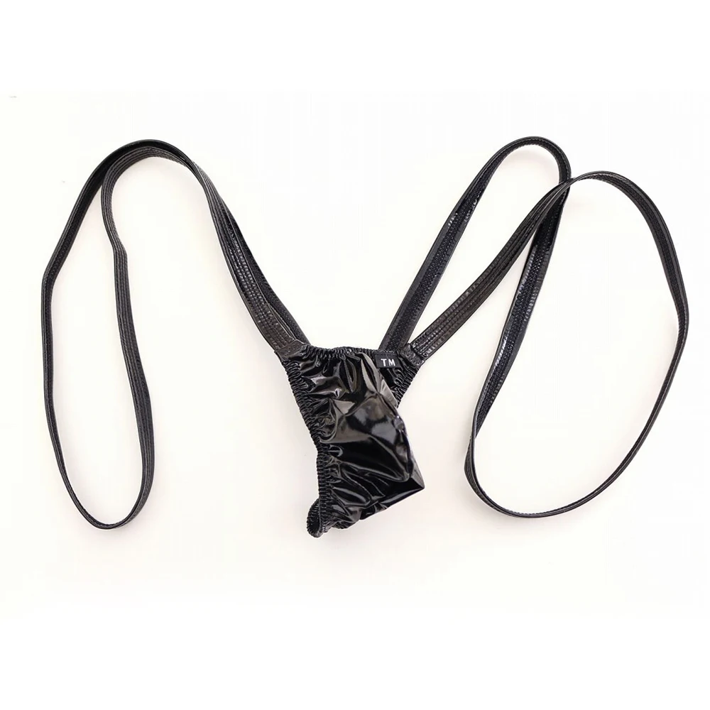 

Men Imitation Leather PU Thong T Pants Mankini Sexy Male 2022 Elastic Briefs Suspender Bodysuit Wrestling Singlet Gay Underwear
