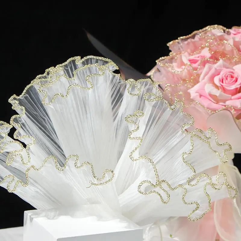 3.8Mx28CM Pearl Pleated Wavy Mesh Wrapping Paper DIY Bouquet Floral Hemming Yarn Wedding Birthday Party Supplies Home Decoration wrapping paper