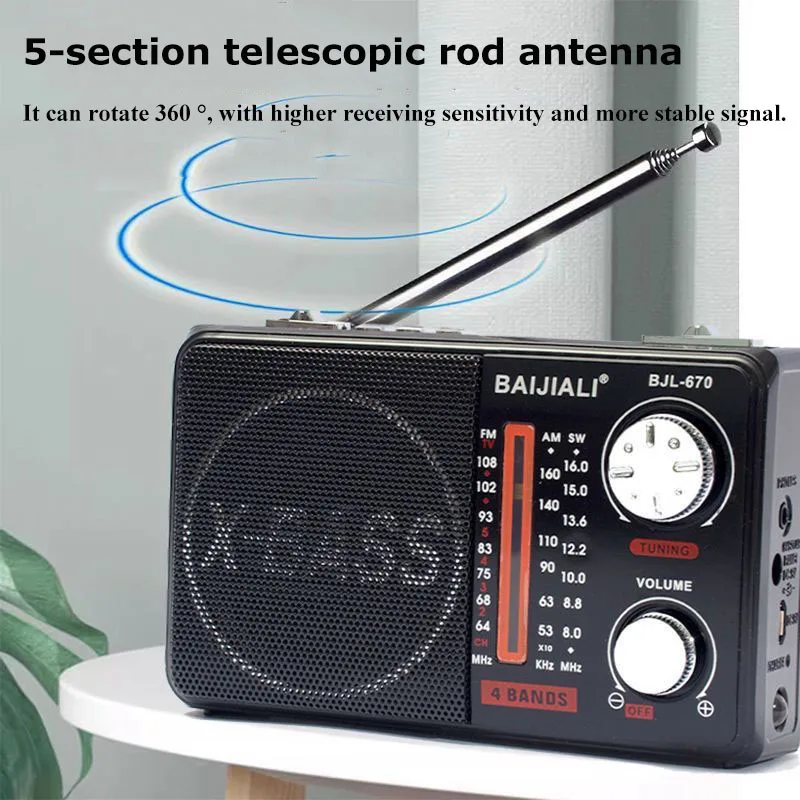 Mini Portable FM AM SW Radio LED Flashlight Radios Receiver Wireless Bluetooth Speaker MP3 Music Player Support TF Card U Disk