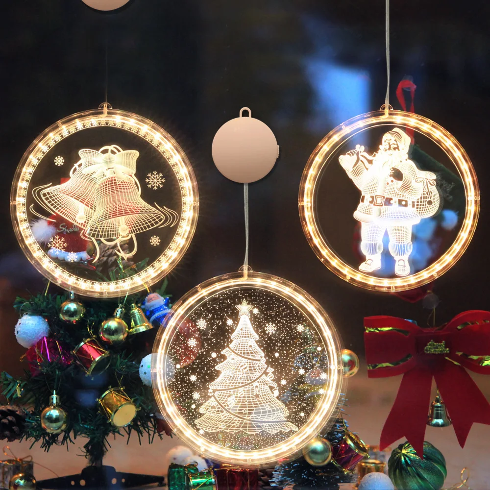 22cm 3D LED Suction Cup Light Christmas Lights Elk Bells Santa