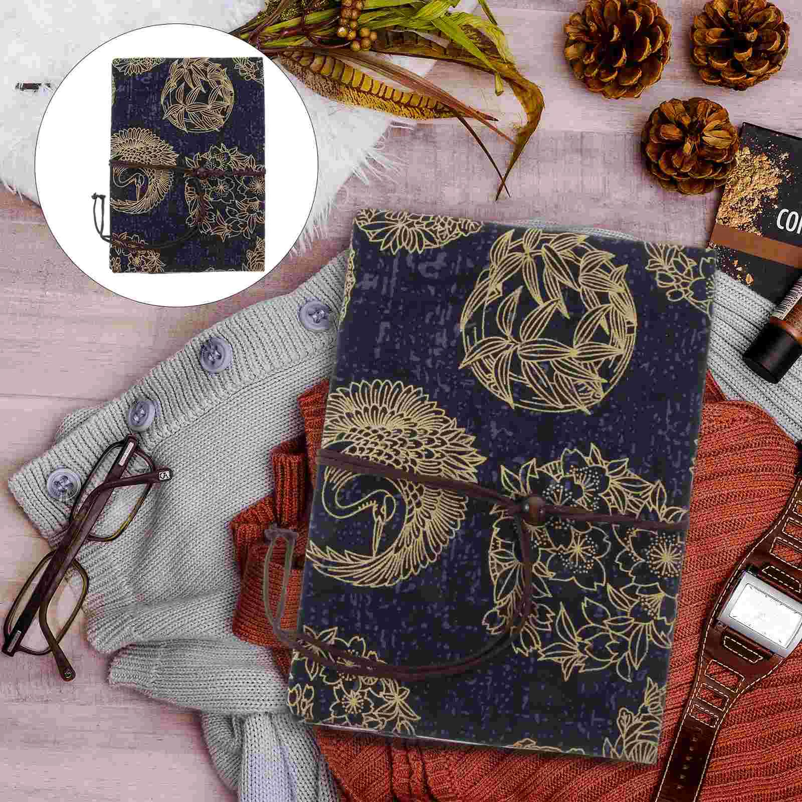 

Textbook Cover Ink Blue Dyed Patchwork Fabric Protector Decorative Adjustable Retro Sleeve