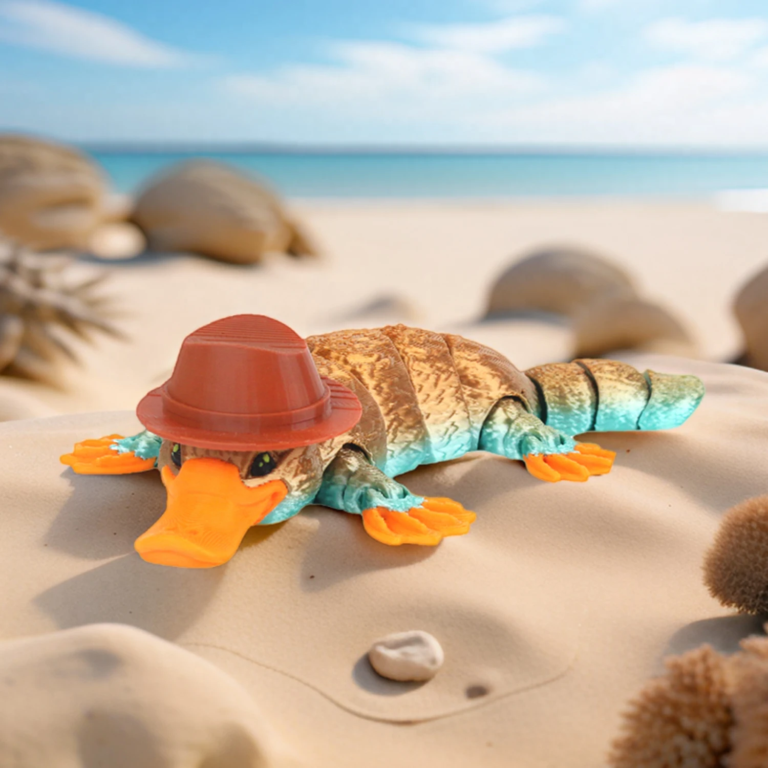 3D printed articulated platypus irritability toy with hat joint movable office pressure relief desktop decoration 6