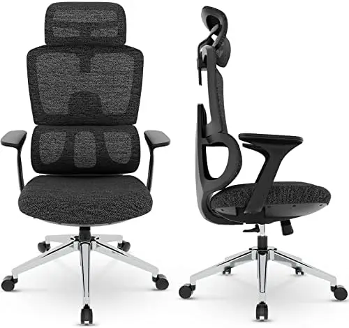 

Office Chair-Mesh High Back Desk Chair Computer Chairs with Lumbar Support/Arms/Adjustable Headrest/Cushioned Seat/Wheels, Swive