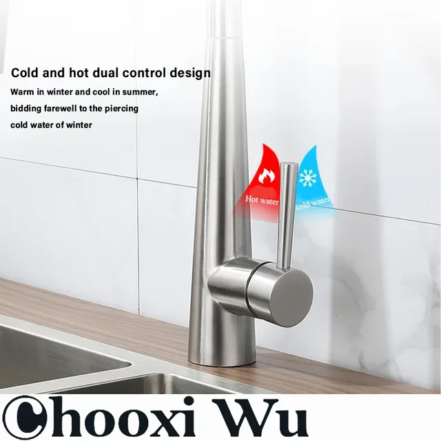 CHOOXIWU - Rubinetto da cucina estraibile in acciaio inossidabile con telescopico rotante per acqua calda e fredda per installazione sul piano di lavoro del bagno 3