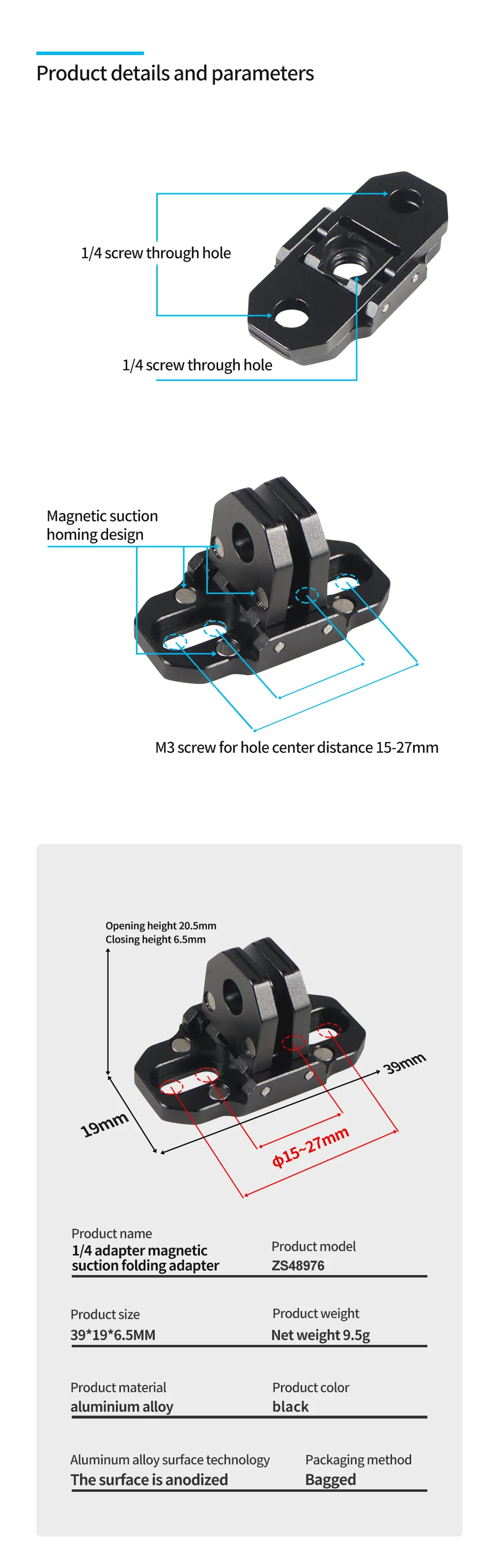 Description Picture 5 of itemMetal Base Mount Mini Tripod Adapter M3 Mounting Screws for GoPro DJI ACTION4 Camera Cage Rig Frame Bracket Selfie Stick Holder
