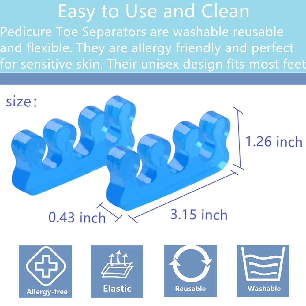 2Pcs/Pair Soft Silicone Toe Nails Separator Blue Pink Flexible Finger Toenails Spacers Separation for Nail Polish Pedicure Tools