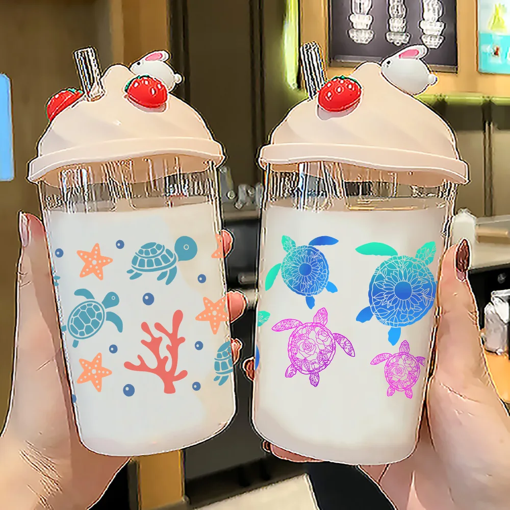 Cute turtle Series easy peel waterproof DIY Decals Retro Beauty 3D transfers uvdtf crystal sticker 16oz uv dtf cup wraps