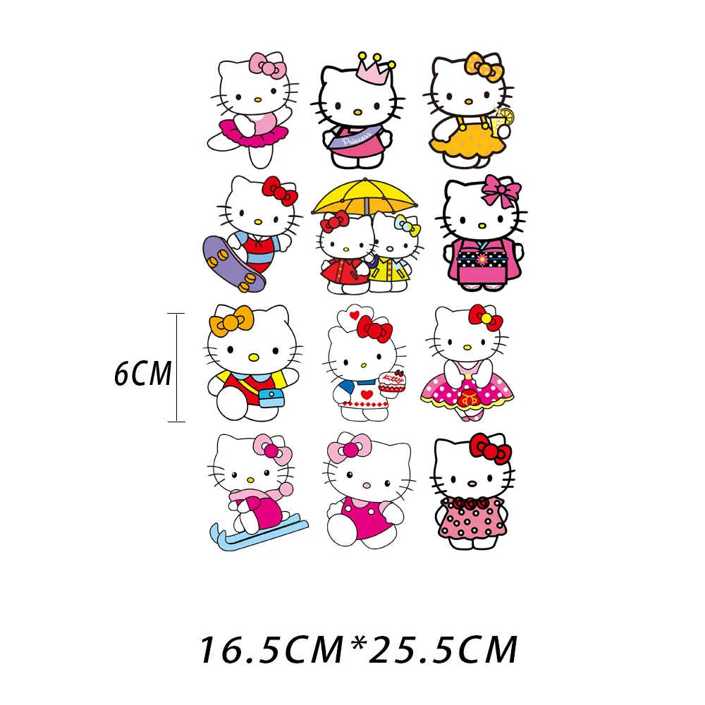 12 개/몫 Kuromi 헬로 키티 귀여운 철 패치 열 열전달 스티커 다림질 응용 프로그램 아동 의류 키즈