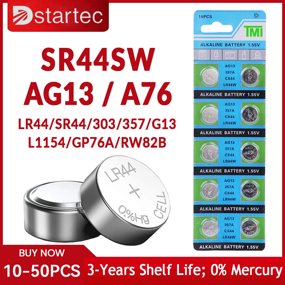 10 sztuk 50 sztuk 1.55V AG13 LR44 L1154 RW82 SR1154 SP76 piła SR44 ...