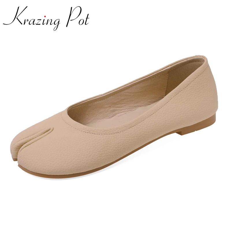 

Krazing Pot 2022 Hot Saling Brand Shoes Natural Leather Strange Toe High Street Fashion Shallow Slip on Classic Women Flats L24
