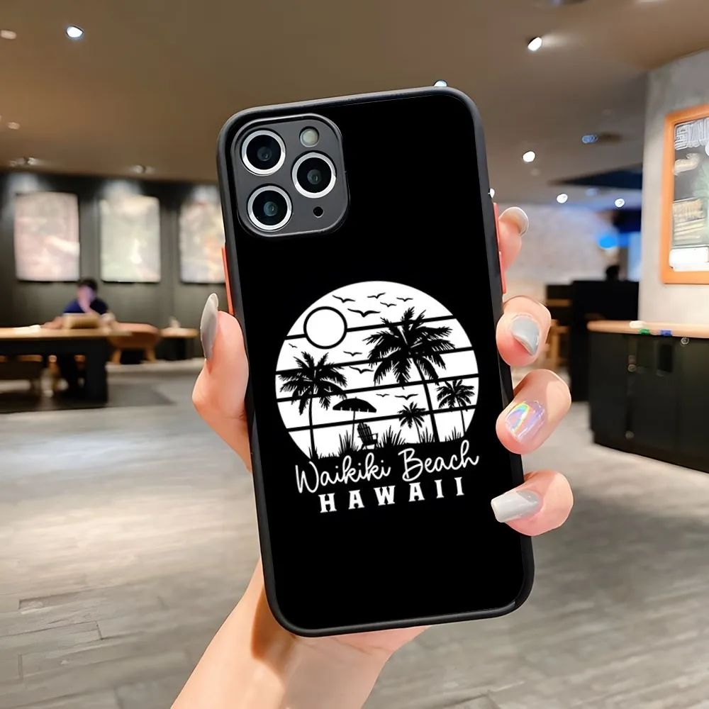 Waikiki Beach Hawaii Family Vintage Sunset Phone Case Per Iphone 15 14 12 13 11 Pro Max Xr Xs Mini X 7 8 Plus Cover Opaca