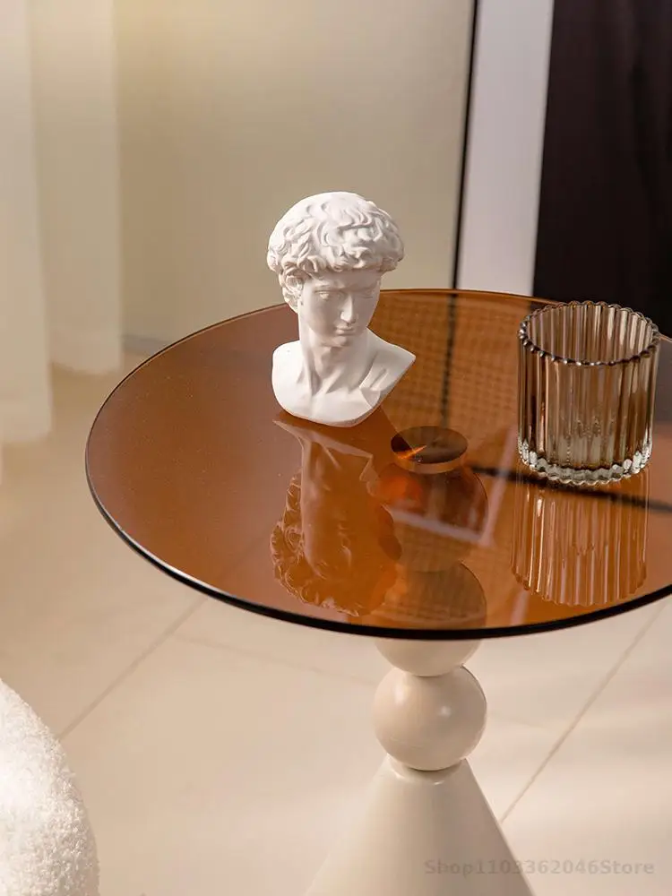 European Style Coffee Table Sofa Side Table Light Luxury Tea Coffee Simple Living Room Glass Design Corner Round