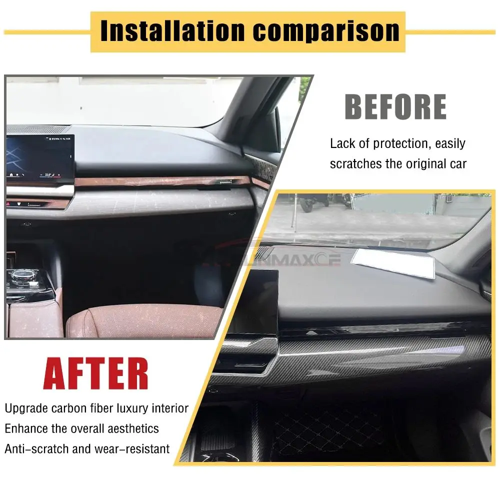 3Pcs 인테리어 실제 탄소 섬유 중앙 콘솔 대시 보드 패널 장식 커버 2024 BMW 5 시리즈 i5 M60 G60  G68-Freehip.co.kr