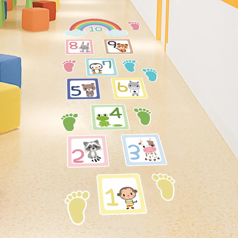 CartoonDigitalGridChildrensGameFloorStickerWallpaperHopscotch