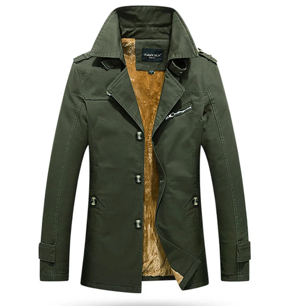 Herren-Freizeitjacke, mittellanger, plüschiger, dicker Baumwoll-Trenchcoat, Herren-Herbst- und Wintermantel_voghion.com