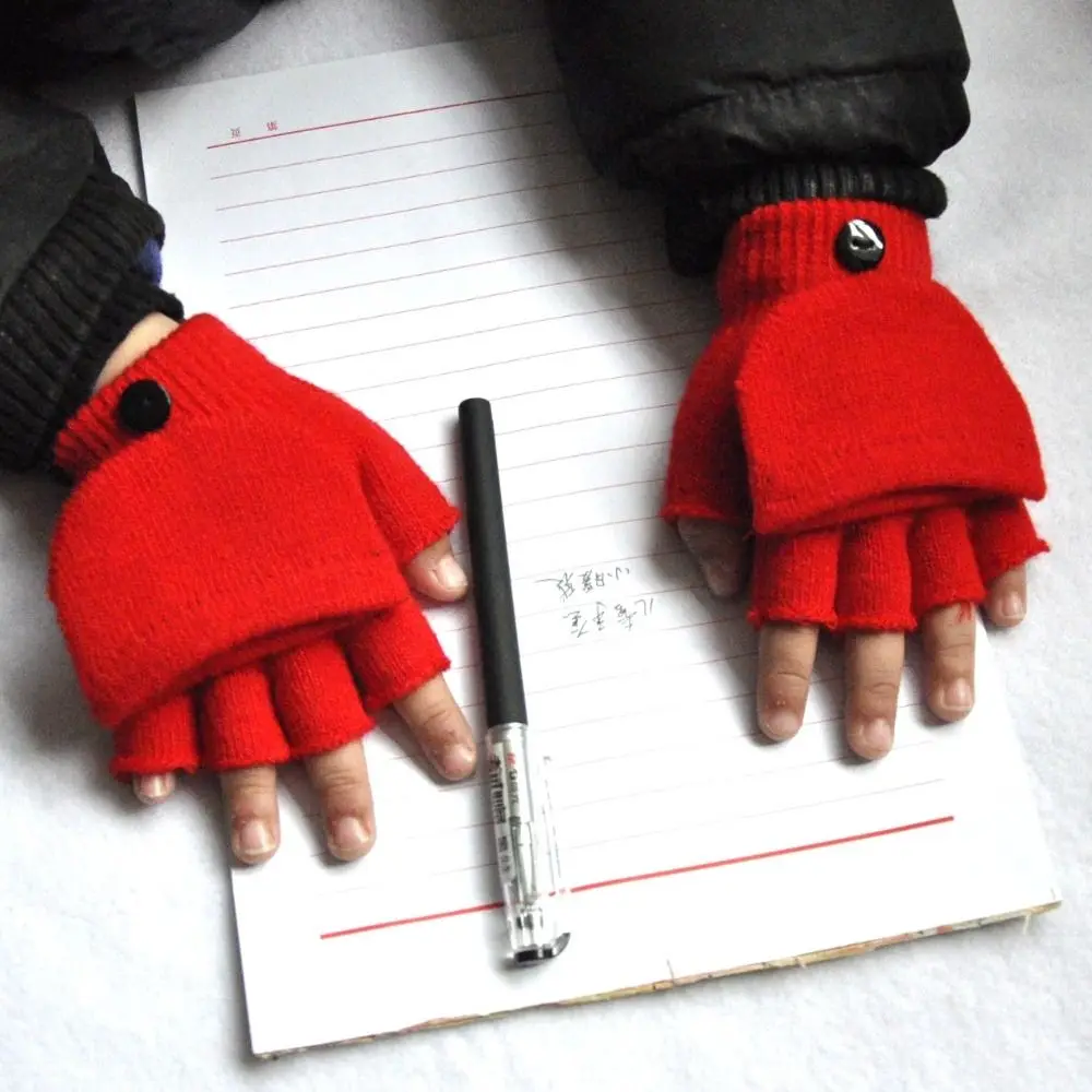 5-11 Years Thicken Kids Knitted Gloves Flip-Open Warm Winter Warm Mittens Plus Velvet Cartoon Fingerless Gloves for Boys Girls