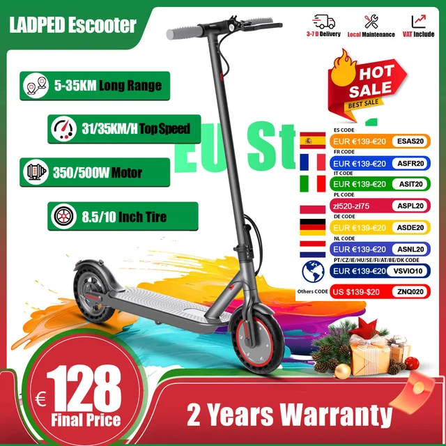 LADPED LP80/LP10 Scooter électrique 5-35KM longue portée 350/500W moteur puissant Escooter intelligent avec pneu antidéflagrant de 8.5/10 pouces 1