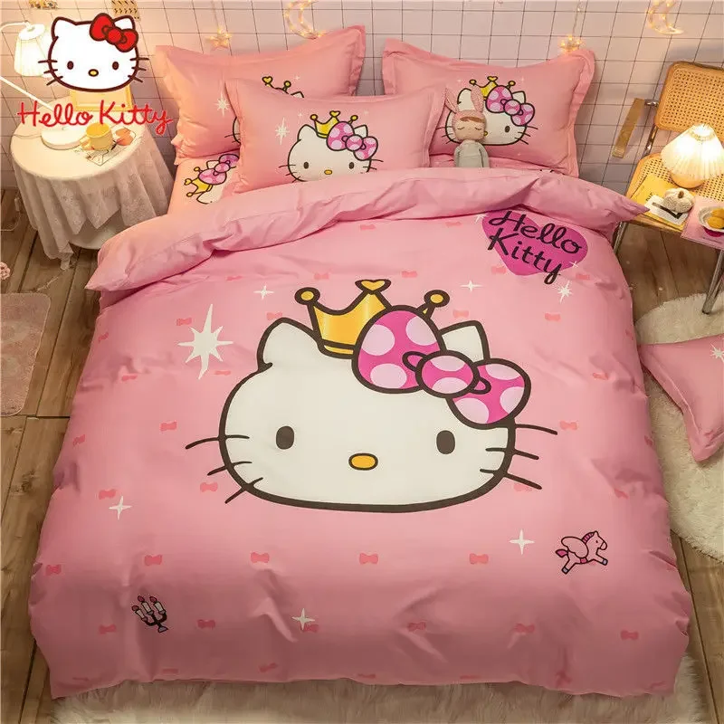 

Sanrio Hello Kitty four-piece set pure cotton cartoon cute fashion creative children's bedding three-piece set home dormitory