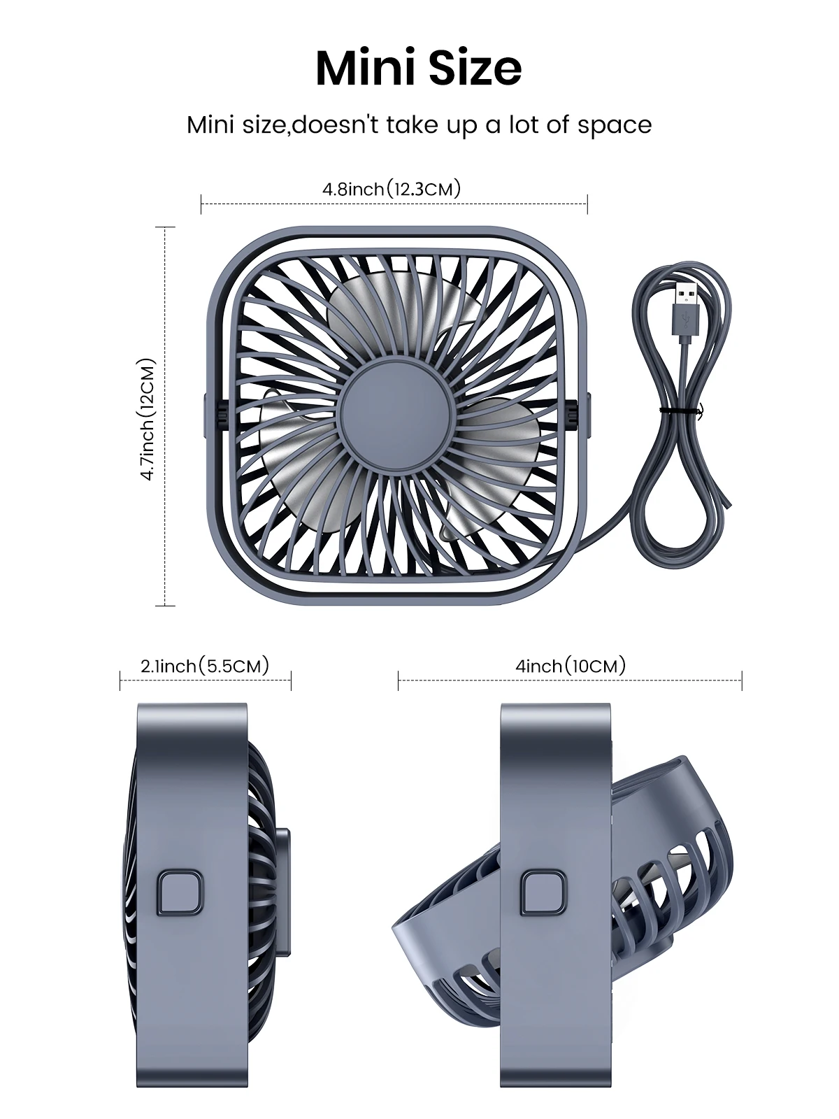 USB Desk Fan,Strong Airflow &Quiet Operation,Three-Speed Wind Small Fan,360° Rot