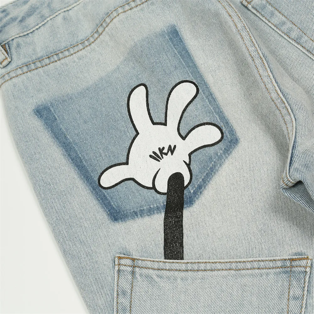 Y2k Printed Man Woman Blue Jeans Trousers for Men Trends Clothes Pants Men's Youth Trendyol Streetwear Baggy Casual Straight