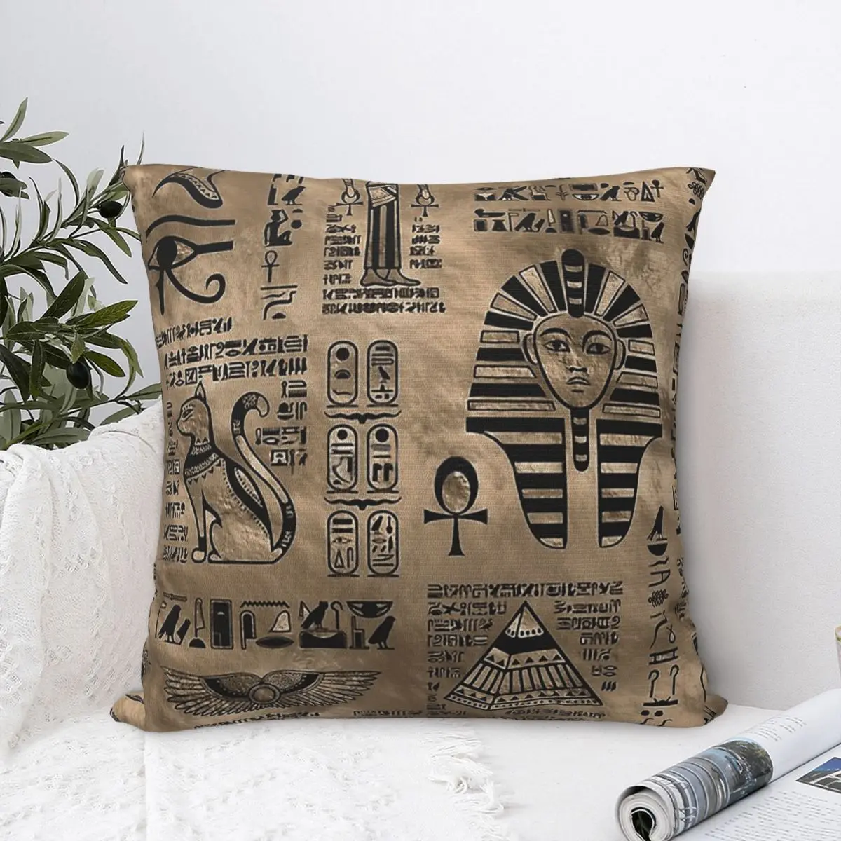 

Egyptian Hieroglyphs And Deities Luxury Gold Polyester Cushion Cover Ancient Egypt Bedroom Office Decorative Soft Coussincase