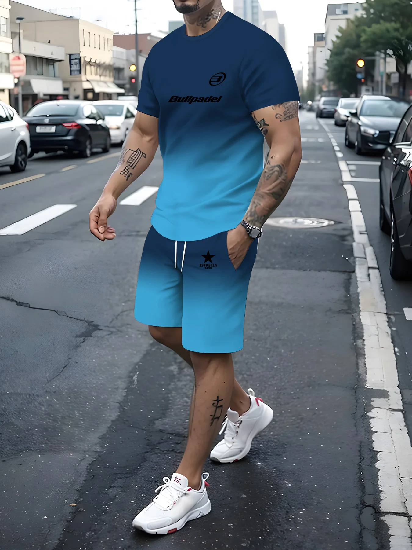 thumbnail image 1 of Conjunto de camiseta con estampado 3D de Bullpadel para hombre, ropa informal de cuello redondo, estilo deportivo simple, moda de verano, 1 of 5
