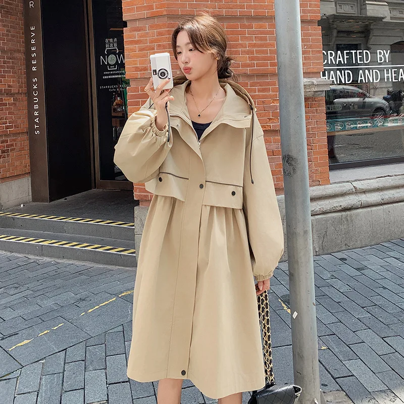 

SuperAen Spring 2024 New Long Loose Oversized Casual Hooded Windbreaker Overcoat Women's Design Windbreaker