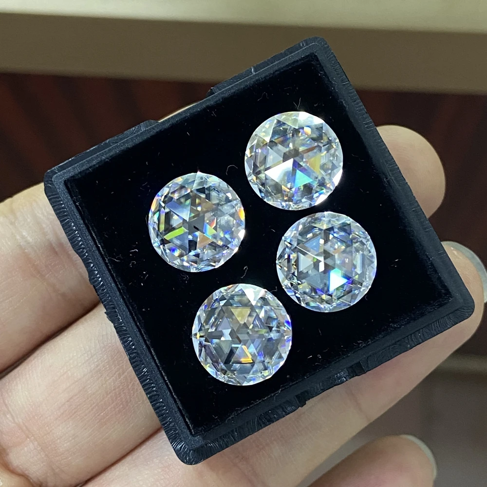 12mm Round Flatback Rose Cut White D VVS1 Lab Grown Moissanite Diamond Gemstones