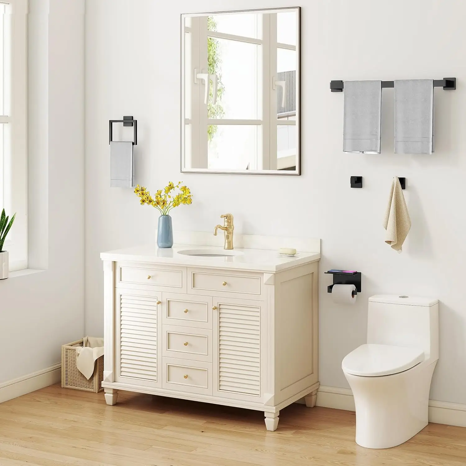 10-Piece Matte Black Bathroom Set. 24" Towel Bar. Stainless Steel Racks. Wall-Mounted.