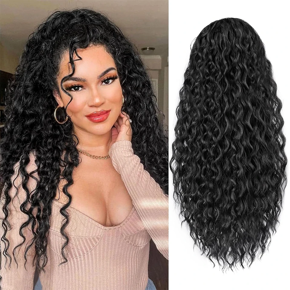 Sylhair Drawstring Ponytail Extension for Black Women 24 Inch Synthetic Long Curly Pony Tails for Daily Use Fluffy Hairpiece