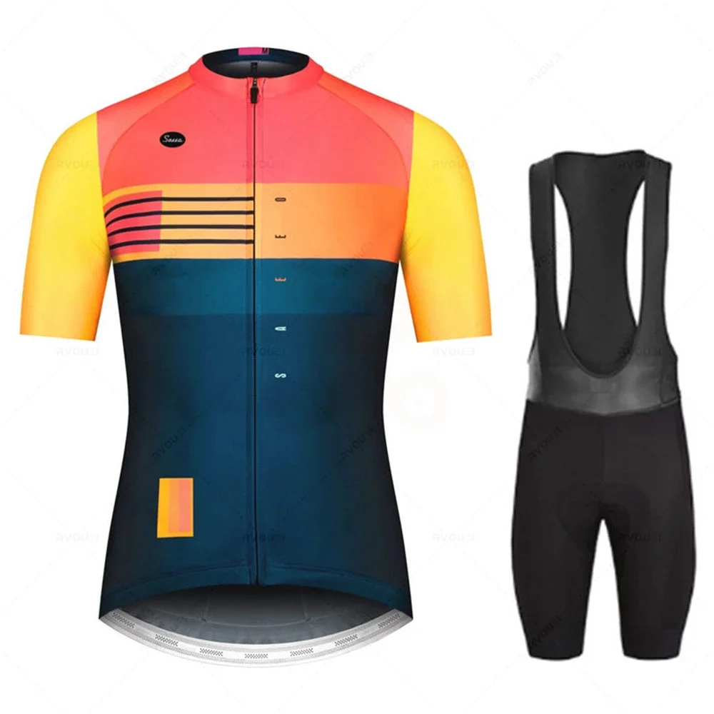 Mens Cycling Jersey Sets Short Sleeve Summer Pro Team Road Racing Bike Clothing Breathable MTB Bicycle Bib Suit Ciclismo
