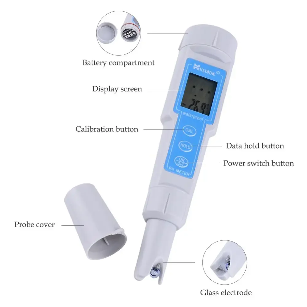 Portable Digital PH Meter Acidity Meter Pen Filter Water Waterproof Test