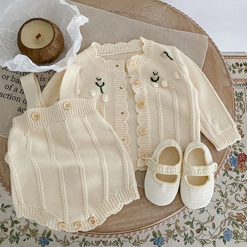 Autumn Winter Toddler Baby Girl Knitting Clothes Suit Handmade - Main Image
