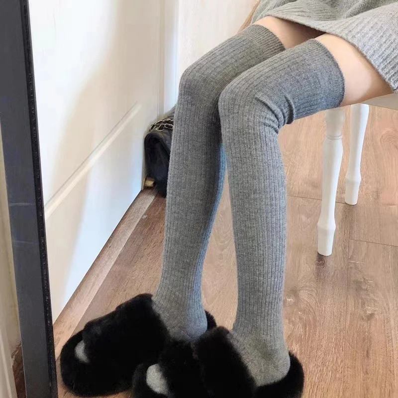 1Pair New Women Winter Warm Thicken Thermal High Stockings Soft Casual Solid Color Thigh Stockings Boots Floor Knee Socks