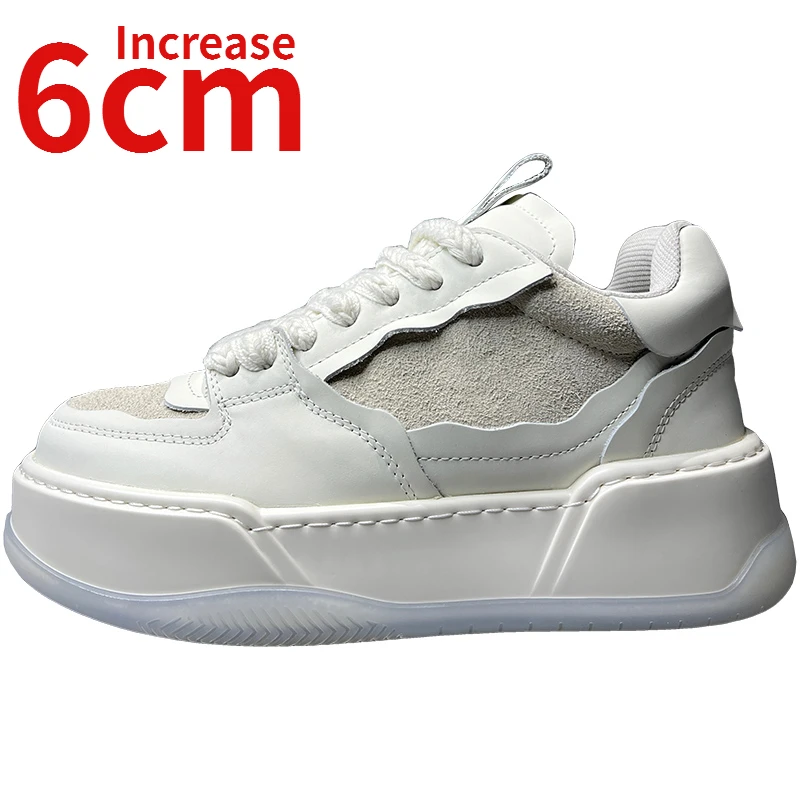 

European and American Heavy Craft Design Ins Fashion Tide Shoes Men Genuine Leather Thick Sole Elevated Casual Sports Shoes Man